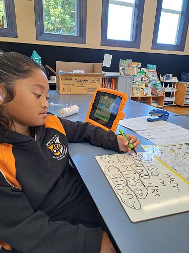 Kylie is practising writing and spelling the 'heart' words her class uses every day in writing.