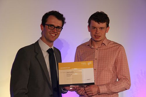 Danyon Thomas presents James Ranstead with his Gold Award for University Life