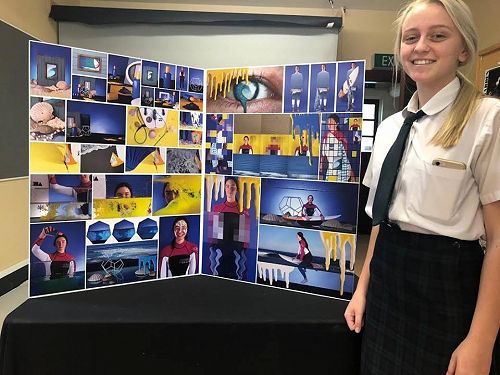 Daizy Thompson-Fawcett with her completed Level 2 Photography board! Wonderful work Daizy. The Visual Art Department is so proud of you.