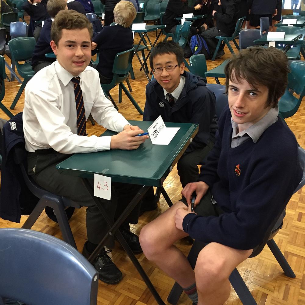 Harrison Biggs, Patrick Zhang and Ben Lund waiting patiently for the start of the Year 9 & 10 ODT Social Studies Quiz