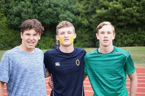 U15 100m. 1st Ryan Kreft (centre), 2nd Seth McLeod (left), 3rd Deacon Heads.