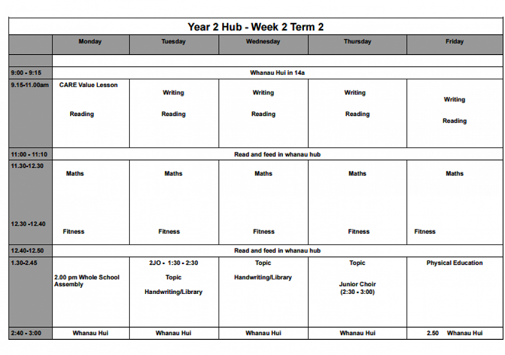 Week 2 Timetable — Year 2 (Red) Hub Blog