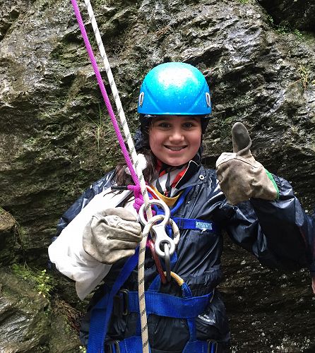 Lula Joseph abseiling at the Years 5/6 Camp at Berwick Lodge less than 24 hours after breaking her arm.