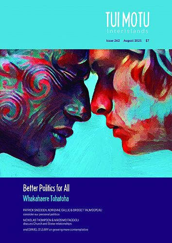 Cover Tui Motu Magazine Issue 262 August 202. Painting "Te Hongi" by Alison Withers © Used with permission. www.allys-art-studio.co.nz