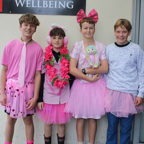 In the Pink: Junior students get into the spirit of Pink Shirt Day.