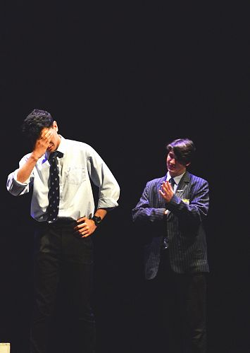 Chance Peita (front) and Liam Craig perform a scene from "Waiora".