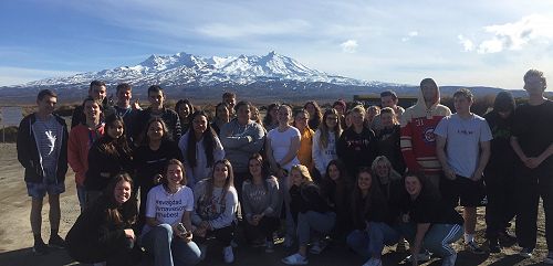 Year 13 Geographers enjoy the vista of Mt Ruapehu en-route to Rotorua.