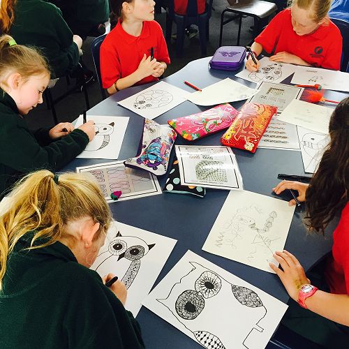 Hard at work creating Zentangles