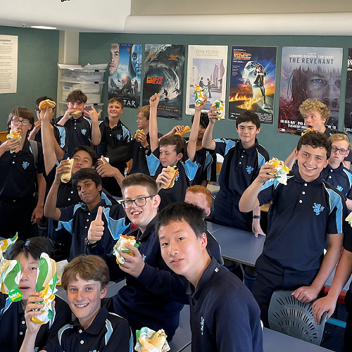 Values Books winning Class 9Ea in Term 1 enjoying lunch