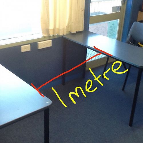 This is the 1 metre canyon students had to bridge using just newspaper, sticky-tape and kebab sticks.