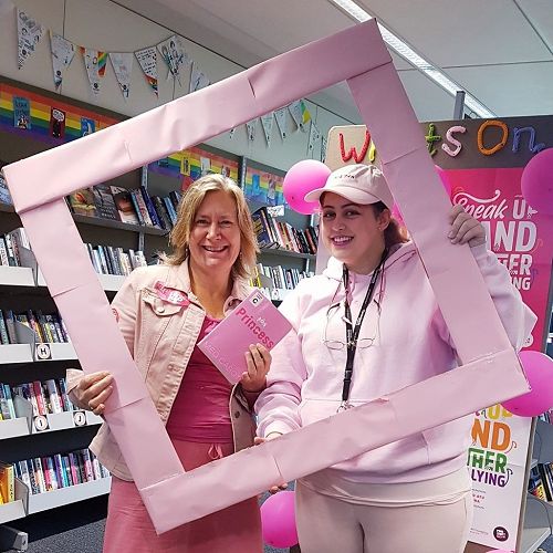 Ms Blake and Miss Howie dressed in Pink for Pink Shirt Day.