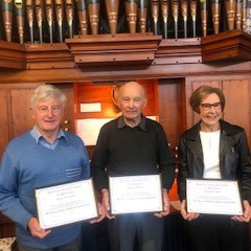 Dave Poswillo (left) Barrie Parker (centre) and Judith Fisher (right) were recognised for their commitment and dedication to music in the Blenheim region.