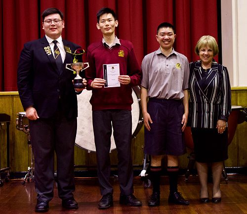 Cultural Performing Group of the Year Award winners, The Tritones, with Mrs Hassall