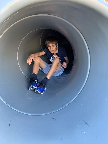 Kaspar has been very busy going up and down to have turns on the slide. 