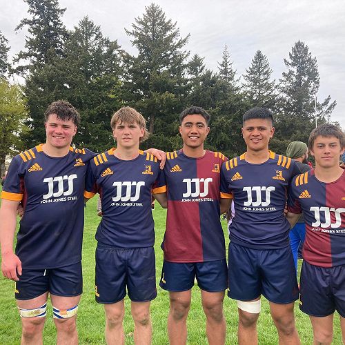 Tom Lewis, Samuel Nemec-Vial, Orlando Tuhega-Vaitupu, Sailusi Temaka and Dylan Pledger in their Highlander Kit