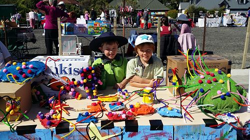 Ben and Echelon Selling Bean Bags at the Churton Park Market Day