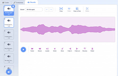 This is what our voice acting looked like and we would record each part of the script and add it in piece by piece.