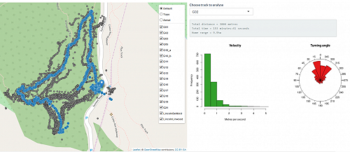 Figure 1: Screenshot of the online interactive map of the students’ activities. Available at https://landcare.shinyapps.io/Movement_Linwood 