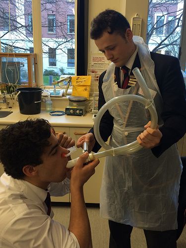 Seamus and Jimmy obtaining respiratory gas samples
