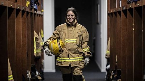 Zoey in her Firefighting uniform.