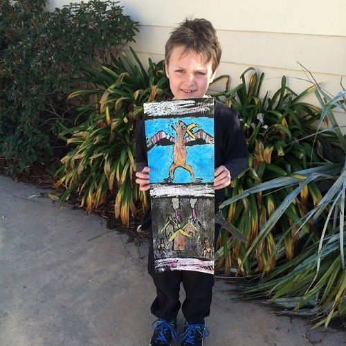 Mason and his crayon batik panel.