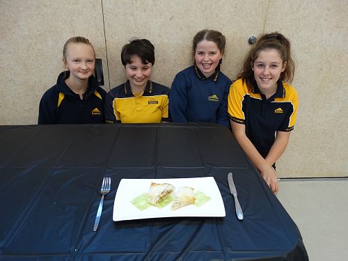 Jamie, Hayley, Maddy, and Jess with their chicken and apricot filo parcel