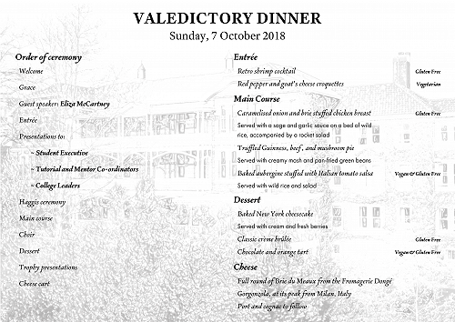 St Margaret's College Valedictory Dinner, 7 October 2018