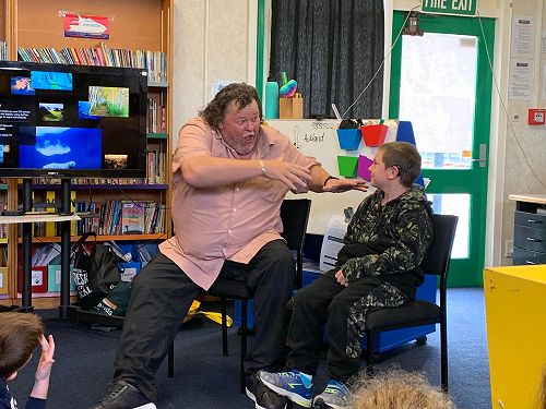 A visit from Paul Buzzard.  Creating a story with Masyn