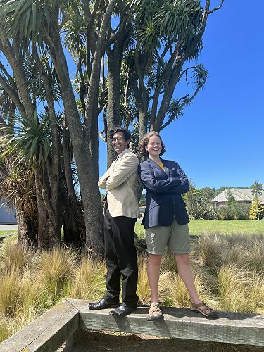 Anna Christensen and Dev Pandya by the mighty cabbage trees. Our two Year 13's who will be missed. 