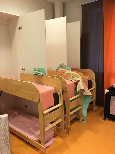 Kindergarten catering for babies- nifty pull down cot solutions for the afternoon nap!