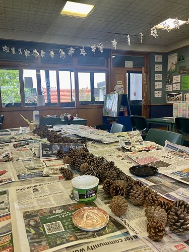 Students decorated the classroom as we went