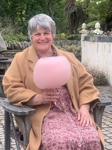 Mrs Duthie also tries out the candy floss.