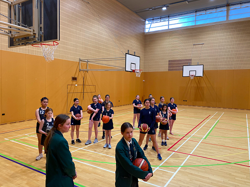 Intermediate Basketball members and Student Coaches