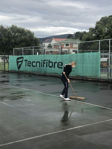 Phoebe O'Donnell warming up for play in a different way!