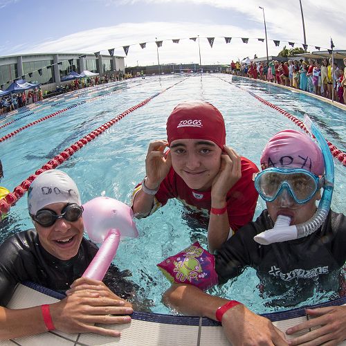George Laing, Mack Odey and Jo Ioane getting into the Spirit of the Swimming Sports
