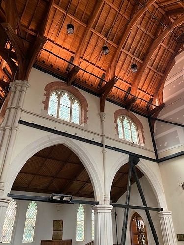 Roof now flood lit - note the new steel supports