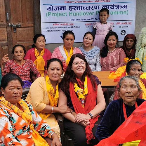 Clare with village women at the ceremony