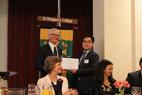 Prof Takashi Shogimen (right) receives his Fellow's Certificate from the Master, Dr Charles Tustin