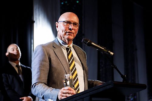 Peter Gilbert accepts his award for Outstanding Contribution to Sport Award