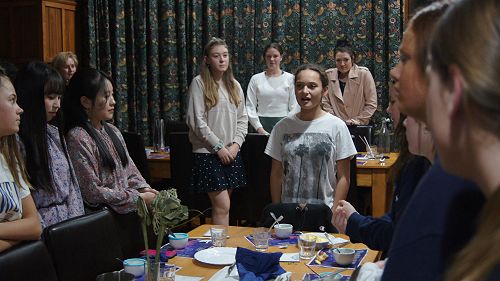 Portia Chambers (Year 8) leads the boarders in singing He Hōnore