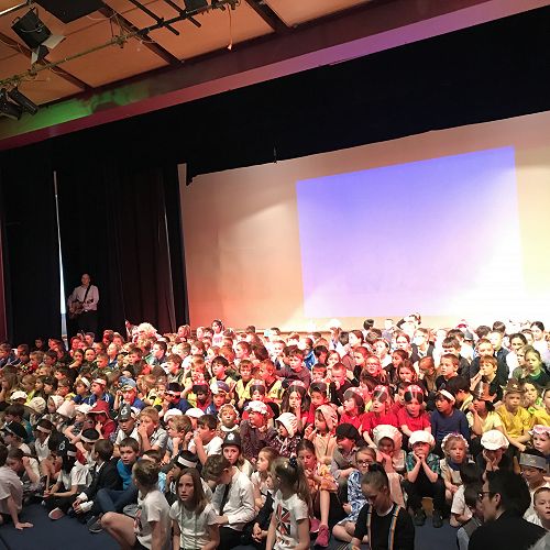 The whole school have a run-through of production  