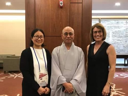 Sunny Yang & Nicki Fielder with the monk who organised the international korean educators conference 2017