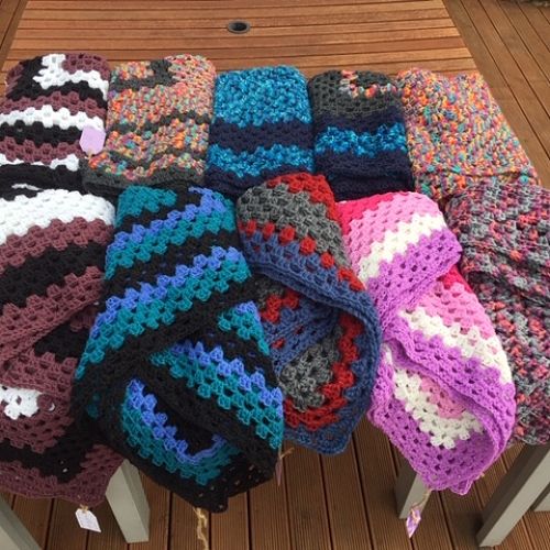 Dianne's collection of crochet blankets, make during lockdown 2020