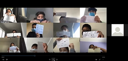 Production Passion Project learners share their devised performances with each other via zoom.