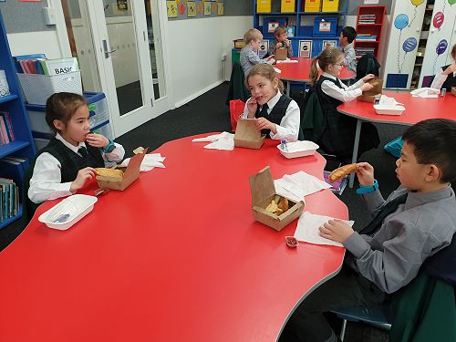 Students enjoying their treat lunch