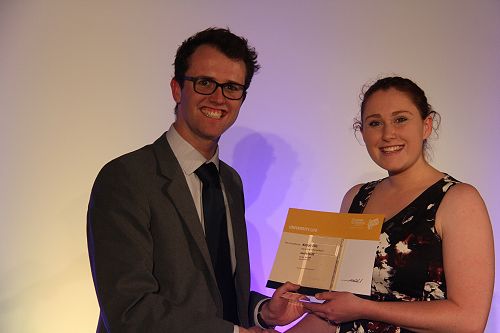 LUSA President Danyon Thomas presents Kathryn Ellis with her Gold Award for University Life