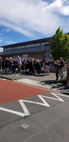 Meg Bowmar meeting Mrs Cheyne and the year 7 girls