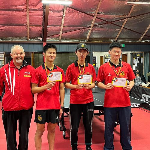 The A Grade winning Table Tennis team, from left: Fraser Liao (Year 12), Chris He (Year 12), and Captain of Table Tennis, Aaron Yang (Year 13).