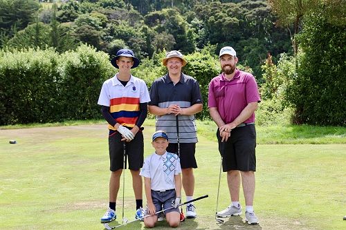 Captain Callum White, Rising golfing star Baxter Meder, Rick Meder and Patrick Moore (St Clair golf pro)