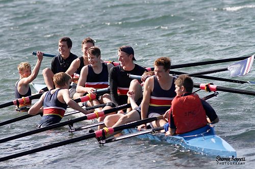 John McGlashan College Rowers celebrate winning the George Thorn Trophy